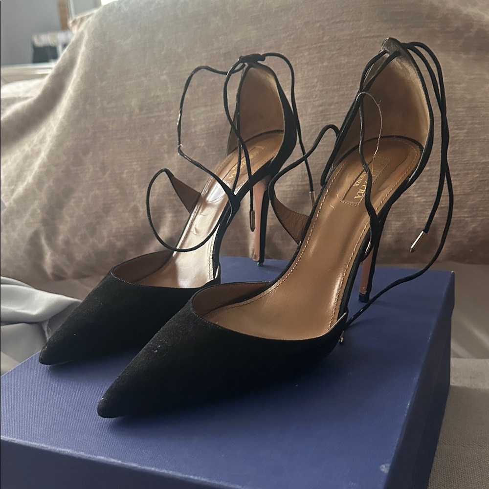 Aquazzura Mathilde 105 black suede pumps size 41